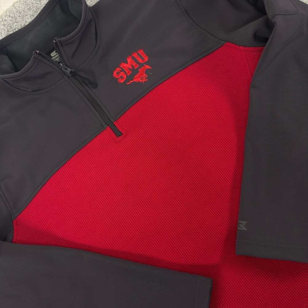 Colosseum SMU Mustangs Quarter Zip Pullover Charcoal Red NCAA Mens XL